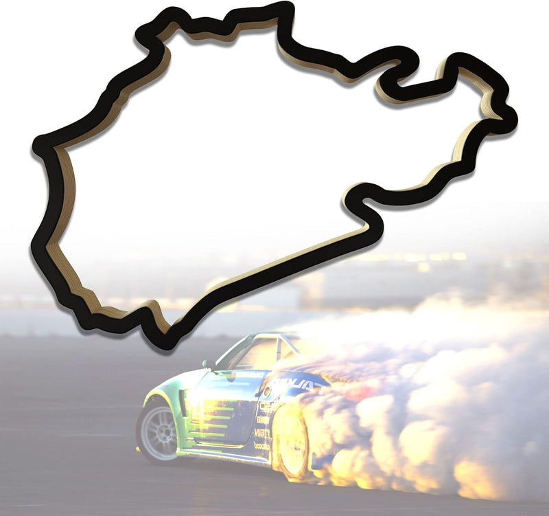 Racetrackart Holzskulptur Deko – Rennstrecke Nürburgring Nordschleife, Wandverzierung, 23 cm, Holzsk