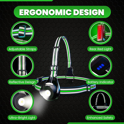LUMEFIT Lauflicht mit Reflektoren, ideal zum Joggen und Laufen, mit 500 Lumen FrontTaschenlampe, 90°