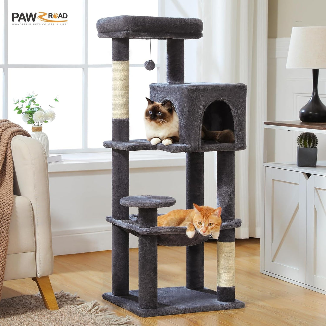 PAWZ Road Katzenbaum mit Metall-Plüsch-Hängematte, Katzenturm für ausgewachsene Katzen mit 2-türigem