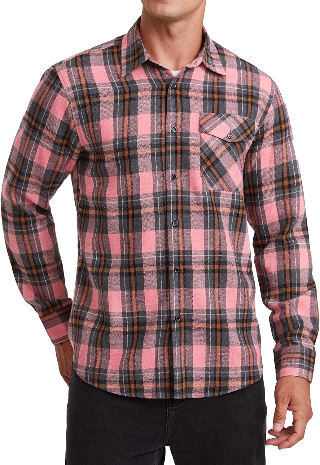 HISDERN Herren Hemd Checked Flanell Shirt, Herren Langarm Oberteil für Männer mit Brusttaschen, Butt