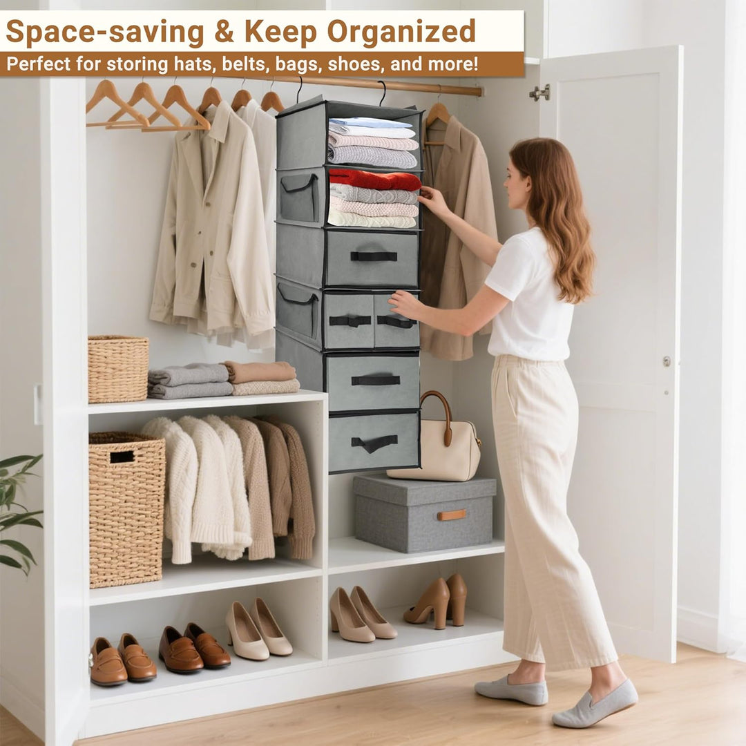 Aufhängende Regale mit 5 Schubladen und 3 Seitentaschen,Langlebiger Stoff hängende Schrank Organizer