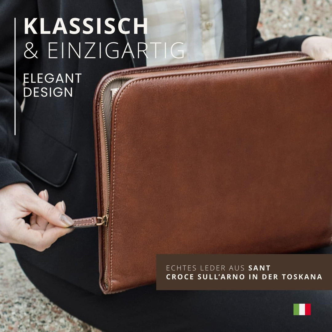 Konferenzmappe A4 aus 100% vollnarbiges Leder mit Reissverschluss - handgefertigt in Italien von erf