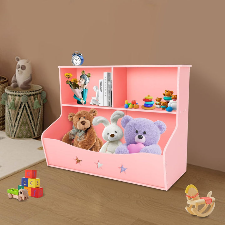 Bücherregal Holz Hellrosa aus PVC-Platte mit Schnitzmustern | zweistöckiges Würfelregal für Kinder B