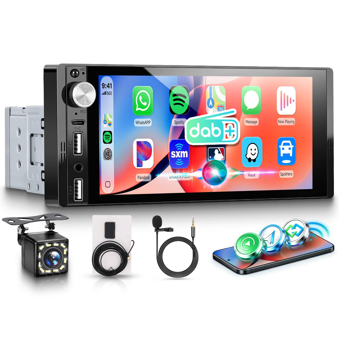Rimoody DAB+/DAB Autoradio 1 Din mit Wireless Carplay Android Auto Bluetooth 5.2, 6.9 Zoll Touchscre