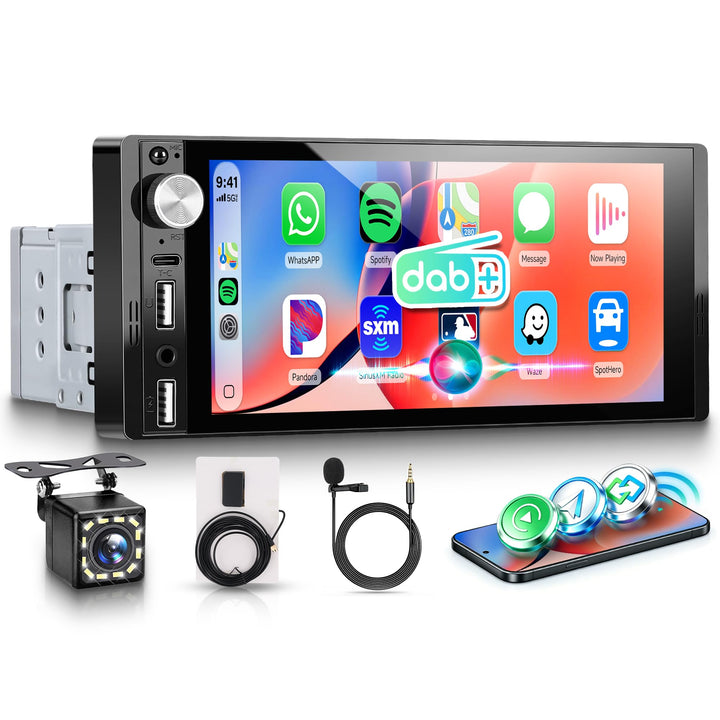 Rimoody DAB+/DAB Autoradio 1 Din mit Wireless Carplay Android Auto Bluetooth 5.2, 6.9 Zoll Touchscre