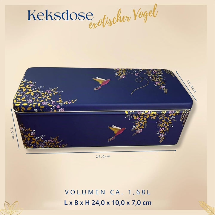 Geschenkdose Design Sara Miller - Liebevoll gestaltete rechteckige Vorratsdose - Motiv Paradiesvogel
