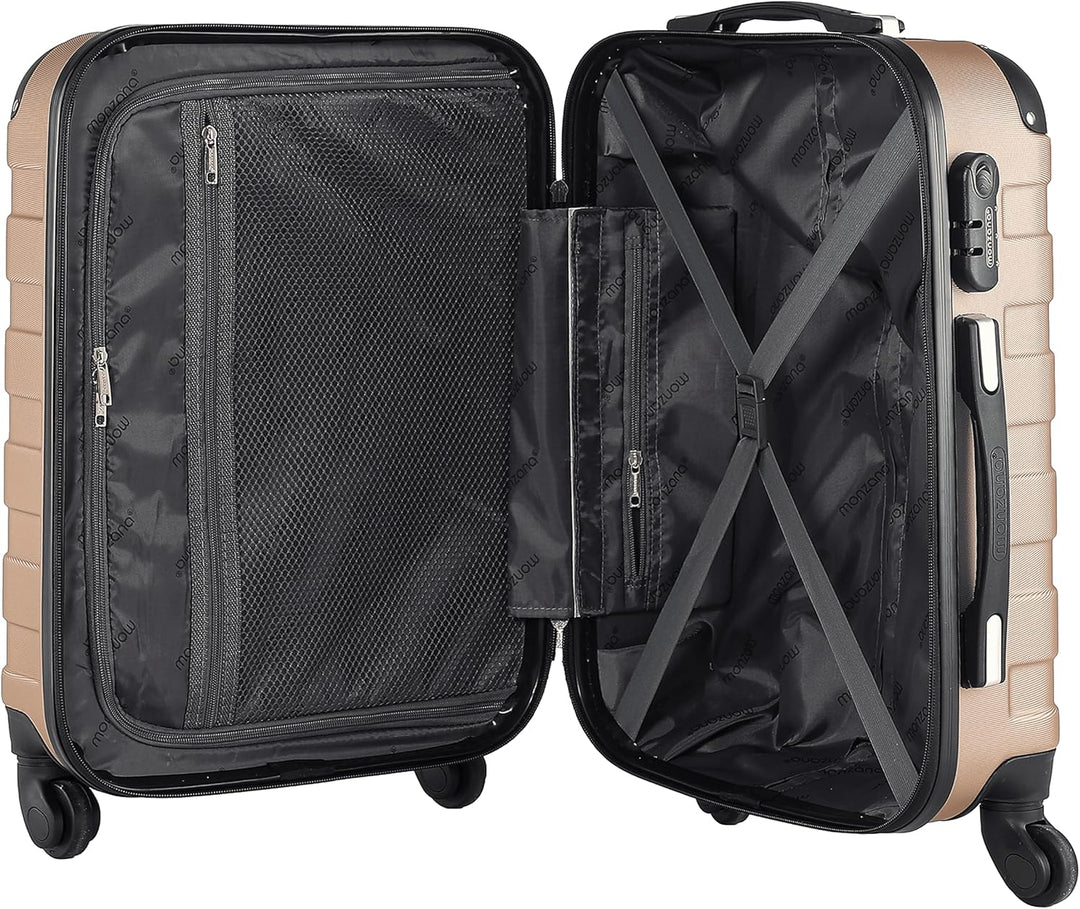 MONZANA® Kofferset Essential Hartschalen Koffer M-L-XL Gel-Griffe 4 Rollen Kantenschutz Beautycase S
