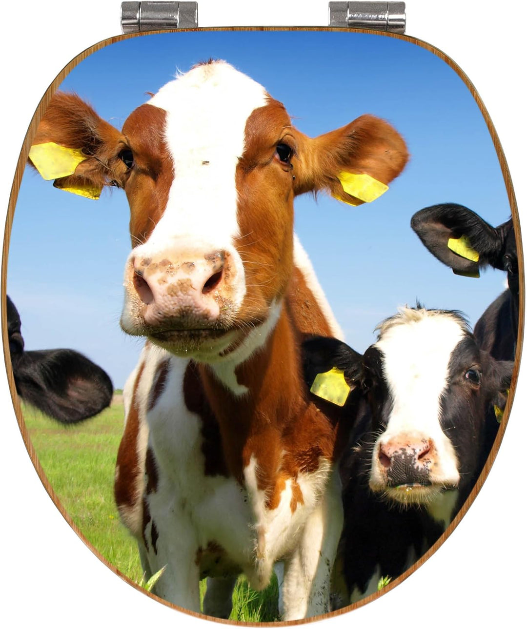 banjado® Design WC Sitz Bambus Absenkautomatik mit Motiv Kühe/Toilettendeckel mit Absenkautomatik Ho