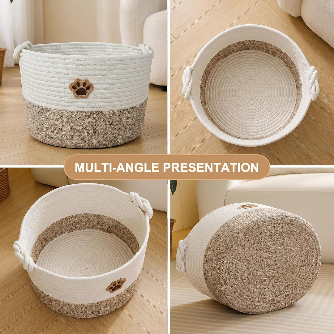 Hundespielzeugkorb, Aufbewahrungskorb aus Baumwollseil für Hundespielzeug, Organizer-Körbe mit Griff