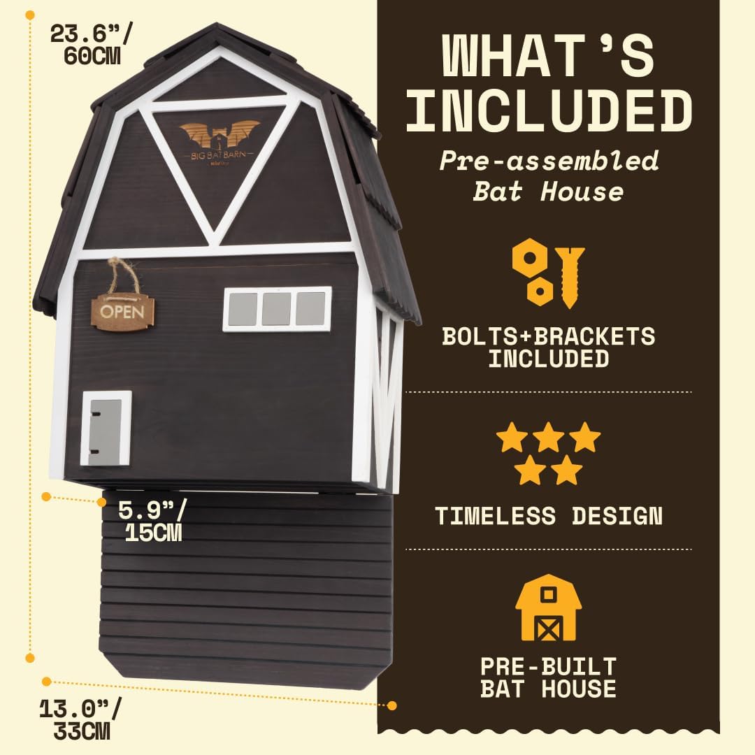 WildYard Big Bat Barn 3-Kammer Fledermaushaus - Gross, Schwarz - Witterungsbeständiges Fledermaus-Wi