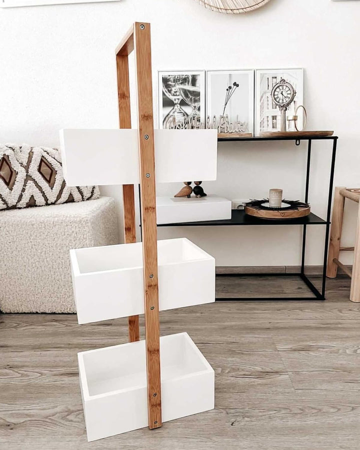 shelfmade Korbregal Bad - Badezimmer Regal weiss - Badregal stehend Regal Küche - Standregal, Holzre