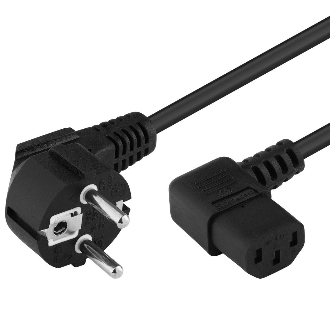 PremiumCord Netzkabel 230V 5m, Stromkabel mit Schutzkontakt gewinkelt auf Kaltgerätebuchse C13 gewin