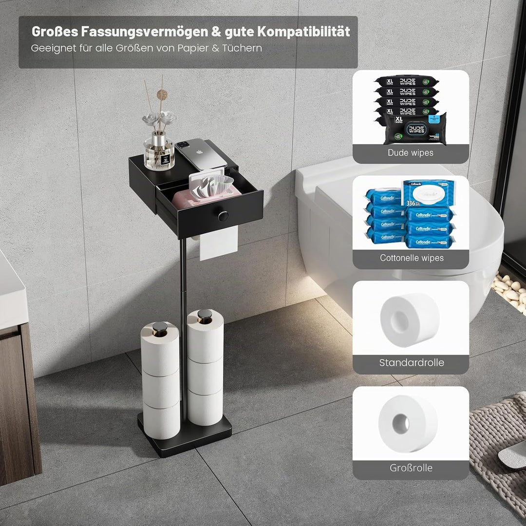 VOLDRA Toilettenpapierhalter Stehend Klopapierhalter Ohne Bohren Klopapier Mit Schublade Aufbewahrun