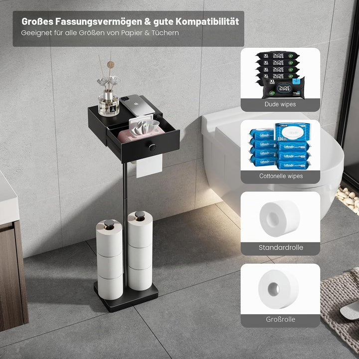 VOLDRA Toilettenpapierhalter Stehend Klopapierhalter Ohne Bohren Klopapier Mit Schublade Aufbewahrun