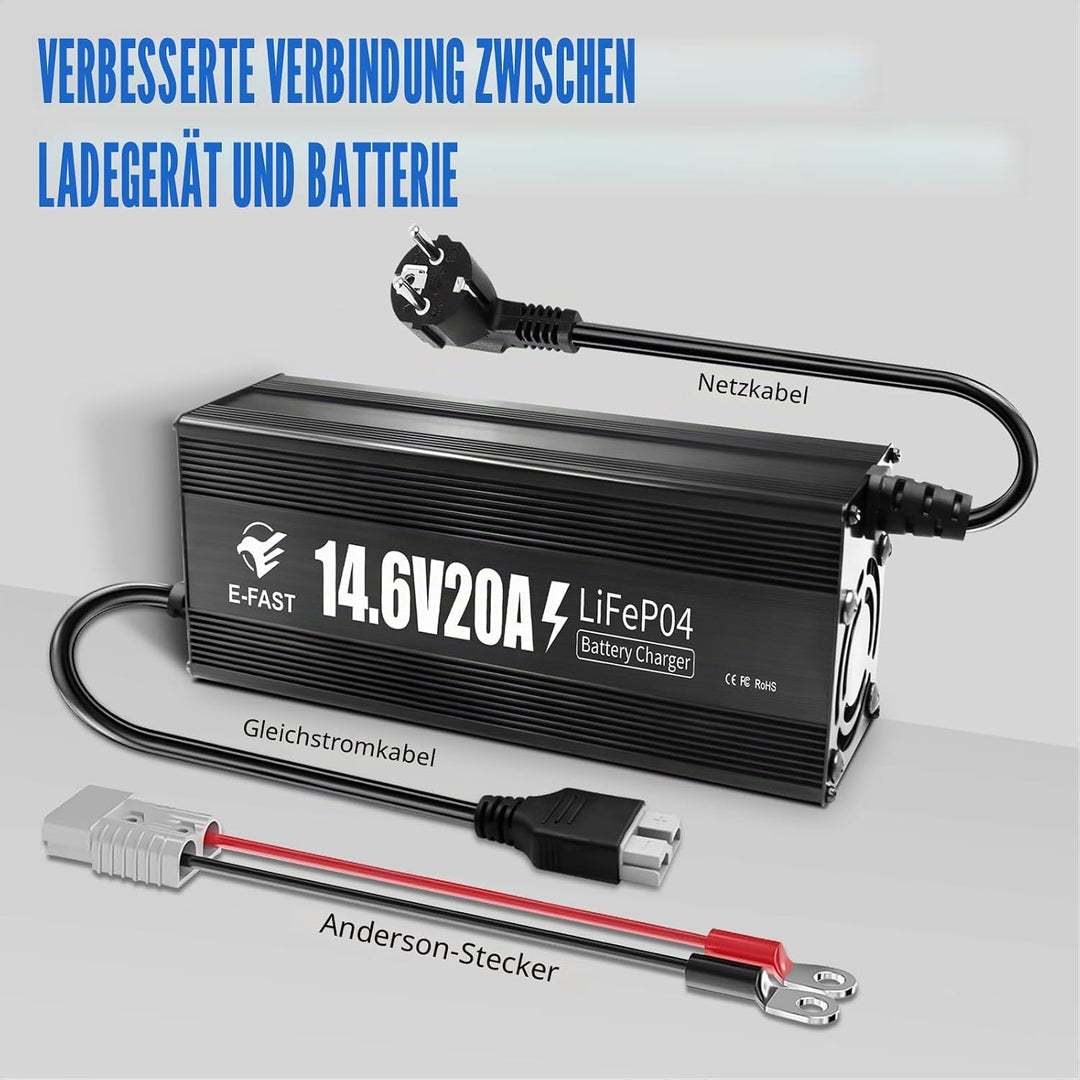 LiFePO4 Batterieladegerät 14,6V 20A Ladegerät 12V für Lithium Batterie Schnelles Aufladen für Wieder