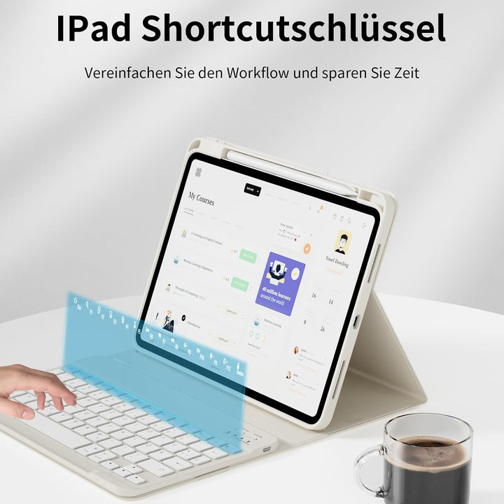 Hülle mit Tastatur für iPad A16 11/10 Gen 11/10,9 Zoll 2025/2022 | Integrierter Stifthalter Folio-St
