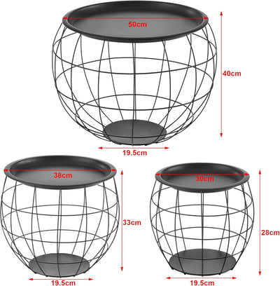 [en.casa] Beistelltisch 3er Set Metallkörbe Couchtisch in 3 Grössen Metall Schwarz, Schwarz