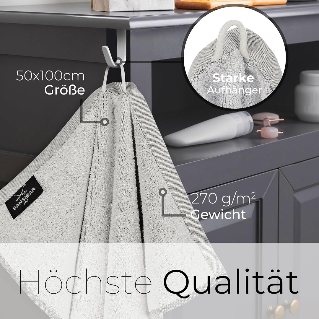 Sansibar Handtuch 4er Set 50x100 cm 100% Baumwolle Doubleface Frottiertuch gestreifte Borde Zweifarb
