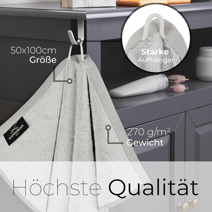 Sansibar Handtuch 4er Set 50x100 cm 100% Baumwolle Doubleface Frottiertuch gestreifte Borde Zweifarb