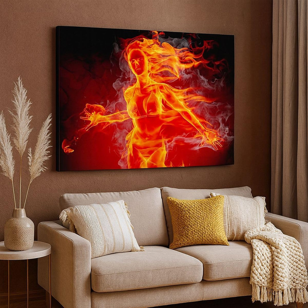 Bilder auf Leinwand 100x70cm Leinwandbild Frau Flammen Illustration Gross Wanddeko Bild Schlafzimmer