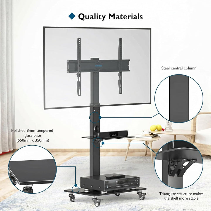 BONTEC TV-Ständer mit Rollen für 30-70 Zoll Plasma-/LCD-/LED-Bildschirme bis 40 kg, 6 Höhenverstellu