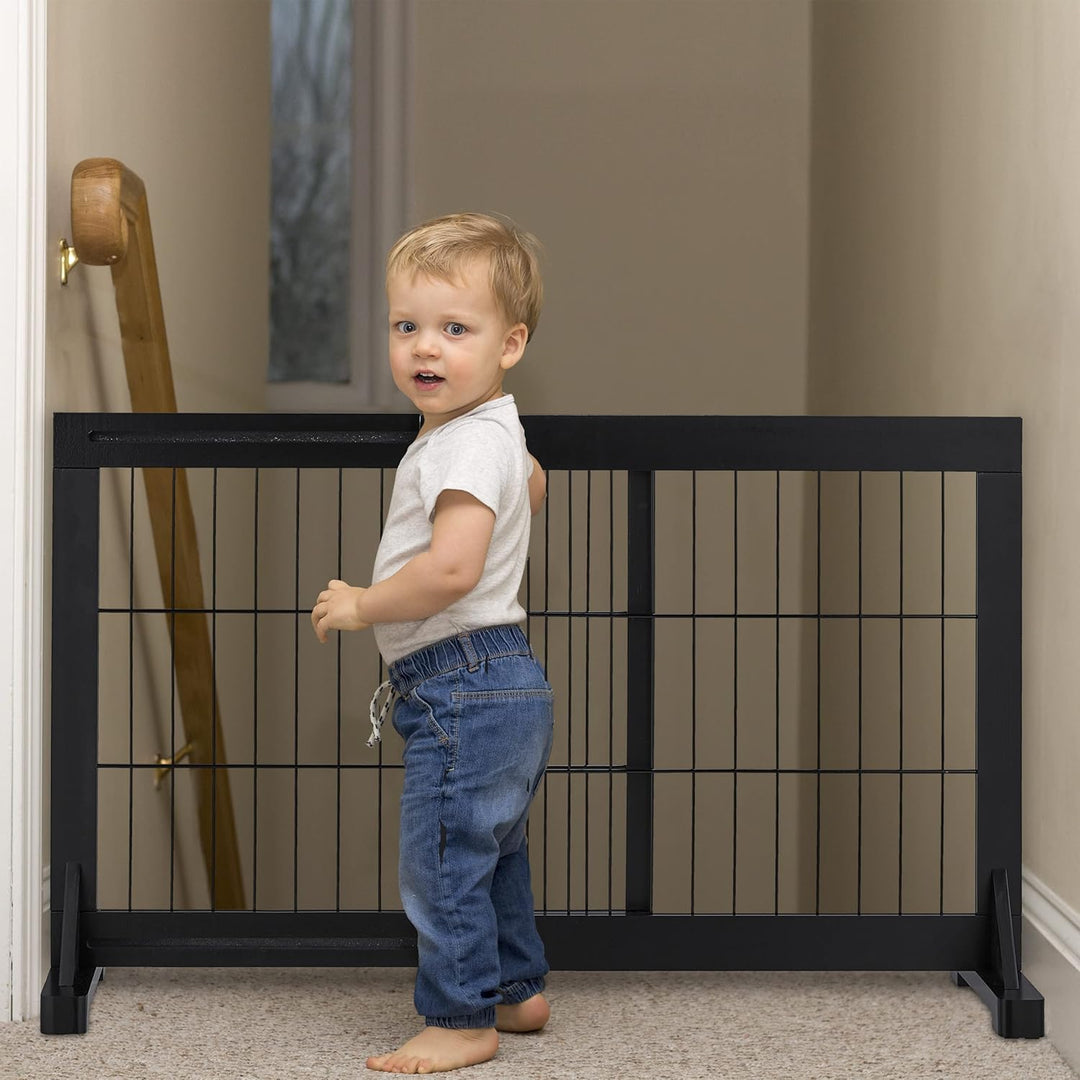 Relaxdays Absperrgitter, ausziehbares Schutzgitter, Treppe & Tür, HxB 56x70-108 cm, freistehend, Kin