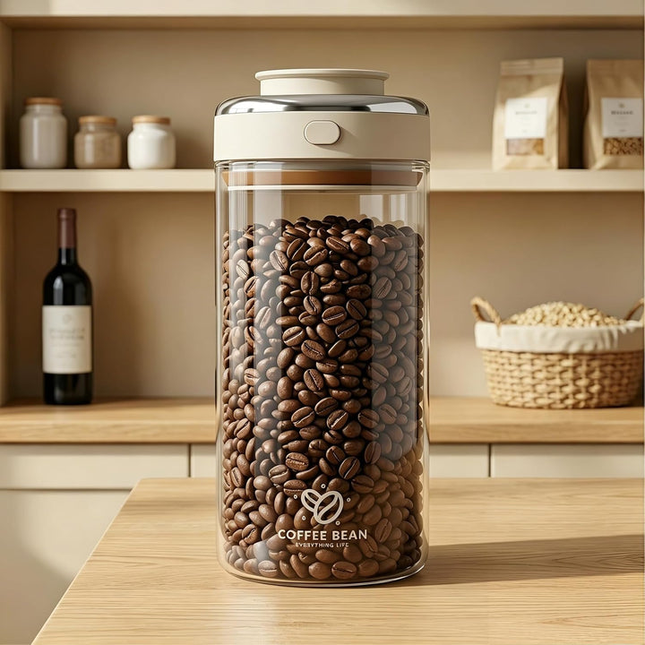 Zimoer Kaffeedose 1700ml aus Borosilikatglas – Luftdichter Vakuum Kaffeebehälter mit CO₂-Ventil, Aro