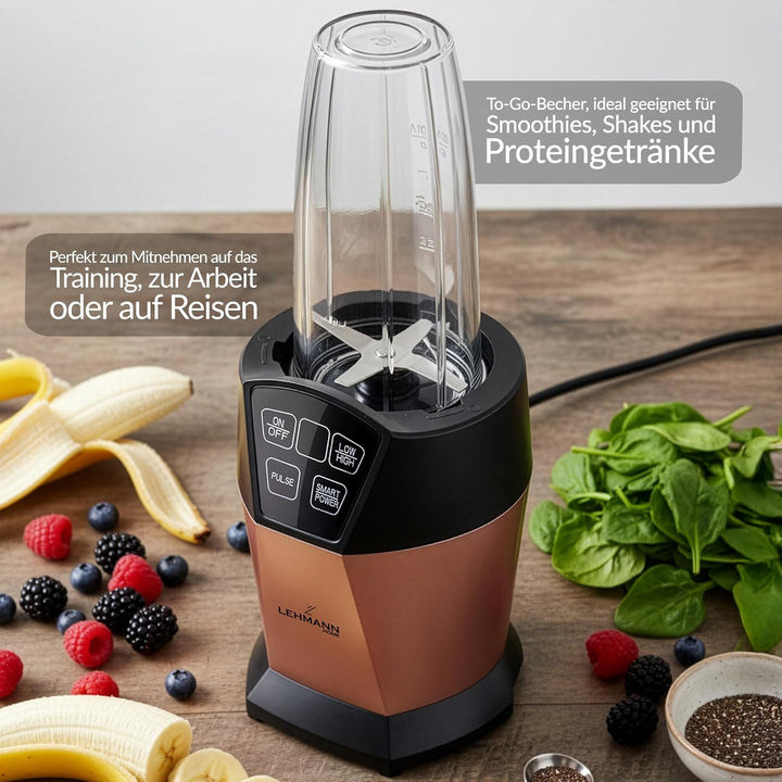 LEHMANN Standmixer & Smoothie Maker 2-in-1, Mixbehälter 1500 ml und To-Go-Trinkflasche 800 ml, 4 Ges