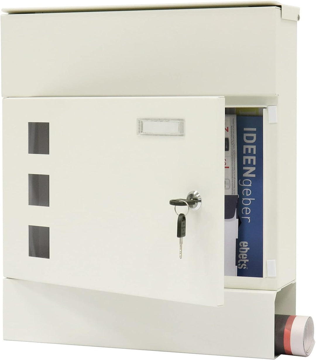Rottner Briefkasten Globe Weiss mit integrierte Zeitungsrolle, Weiss