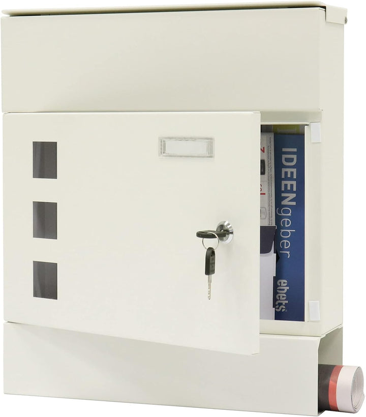 Rottner Briefkasten Globe Weiss mit integrierte Zeitungsrolle, Weiss
