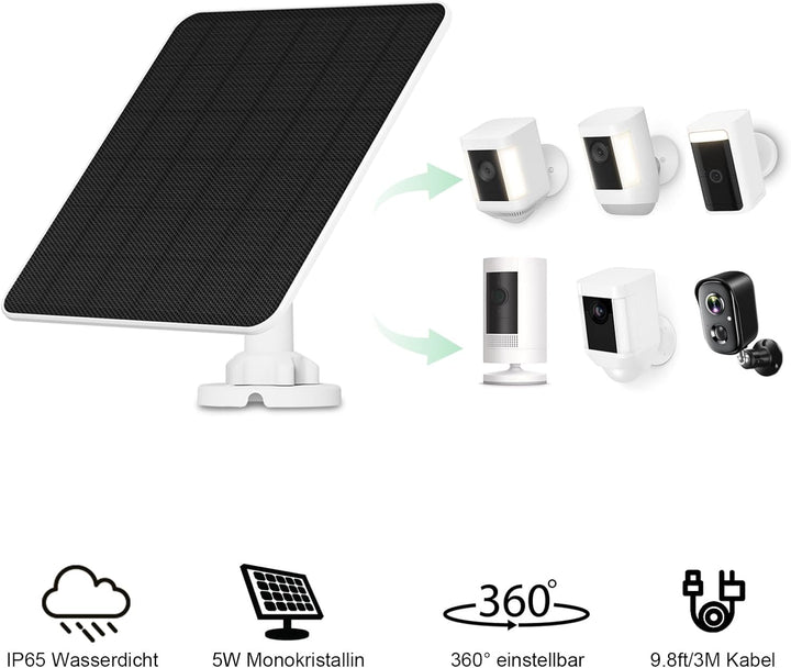Solarpanel für Ring-Kamera, 5W Solarpanel Ladegerät für Ring Stick Up Cam und Spotlight Cam, Kamera-