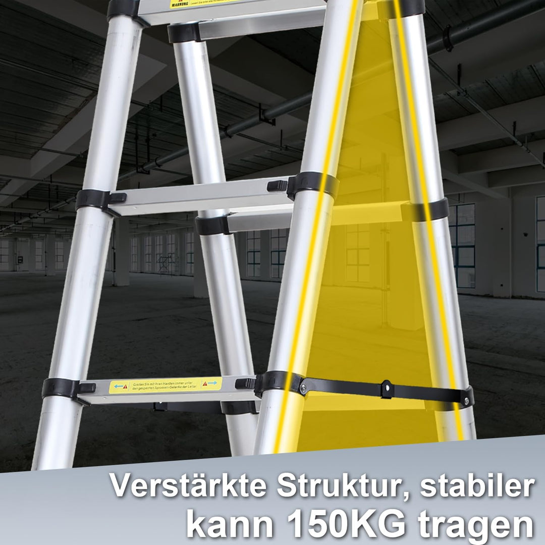 Sonnewelt 3.8M (1,9+1,9) Teleskopleiter, Rutschfester Aluminium Stehleiter, 150 kg/330 Pfund Belastb
