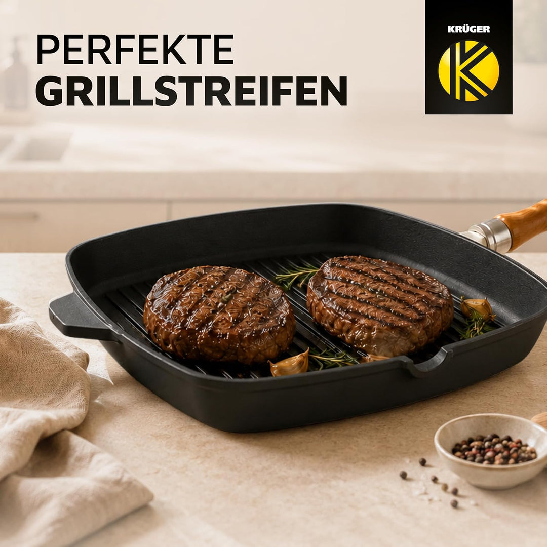 Eisenguss-Steakpfanne Rustica mit Rillenboden, 28 x 28 cm, Schwarz Rustica 28 x 28 cm Schwarz, Rusti
