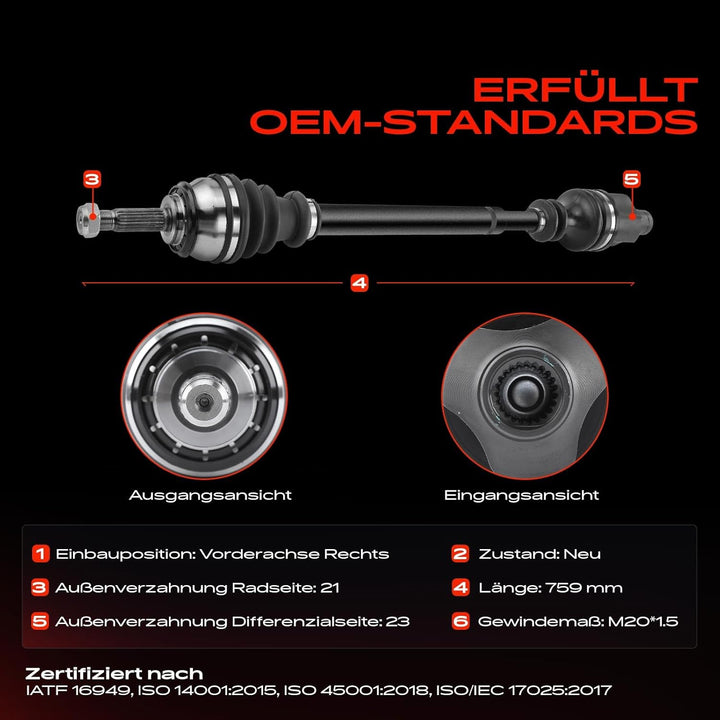 Frankberg Antriebswelle Vorne Rechts Kompatibel mit Logan LS 2004-2012 Sandero 2008-2011 Logan I LS