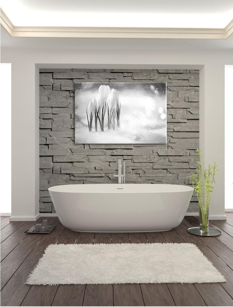 Pixxprint Schneeglöckchen im Frühjahr Kunst Kohle Effekt, Format: 100x70 auf Leinwand, XXL riesige B