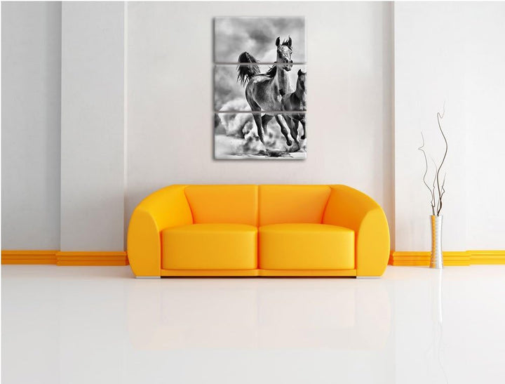 Pixxprint Western Pferde Fohlen als Leinwandbild/Grösse: 3 Teilig (120x80) cm/Wandbild/Kunstdruck/fe
