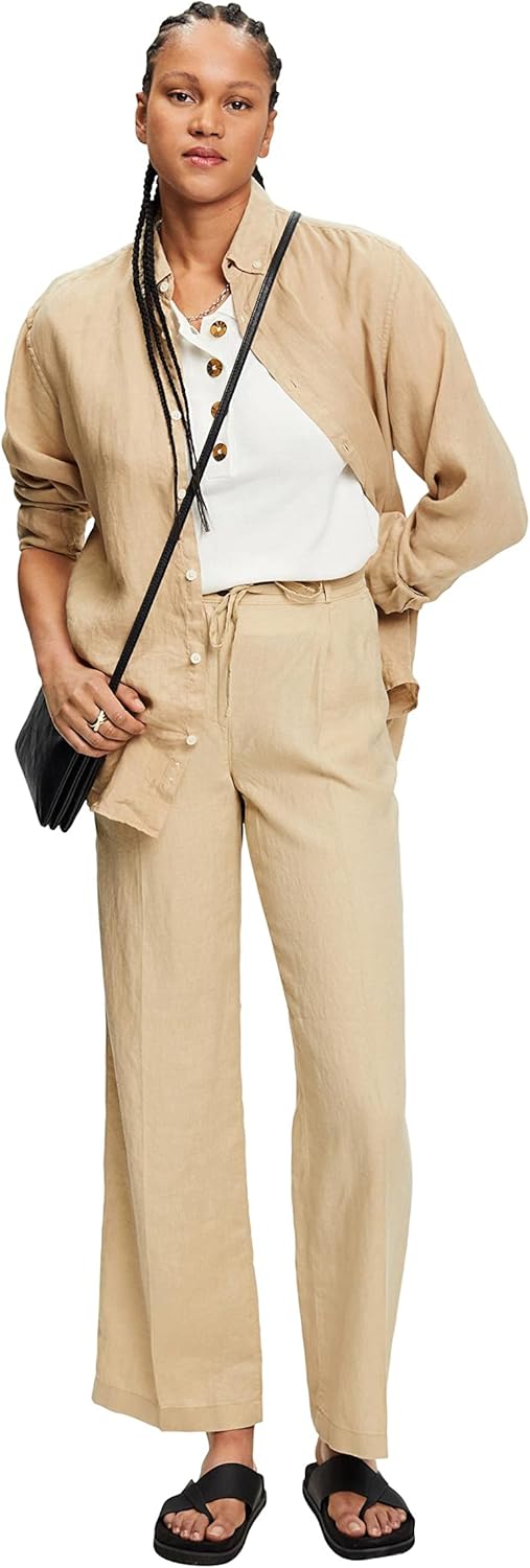 ESPRIT Leinenhose mit weitem Bein 44W / 32L Sand, 44W / 32L Sand