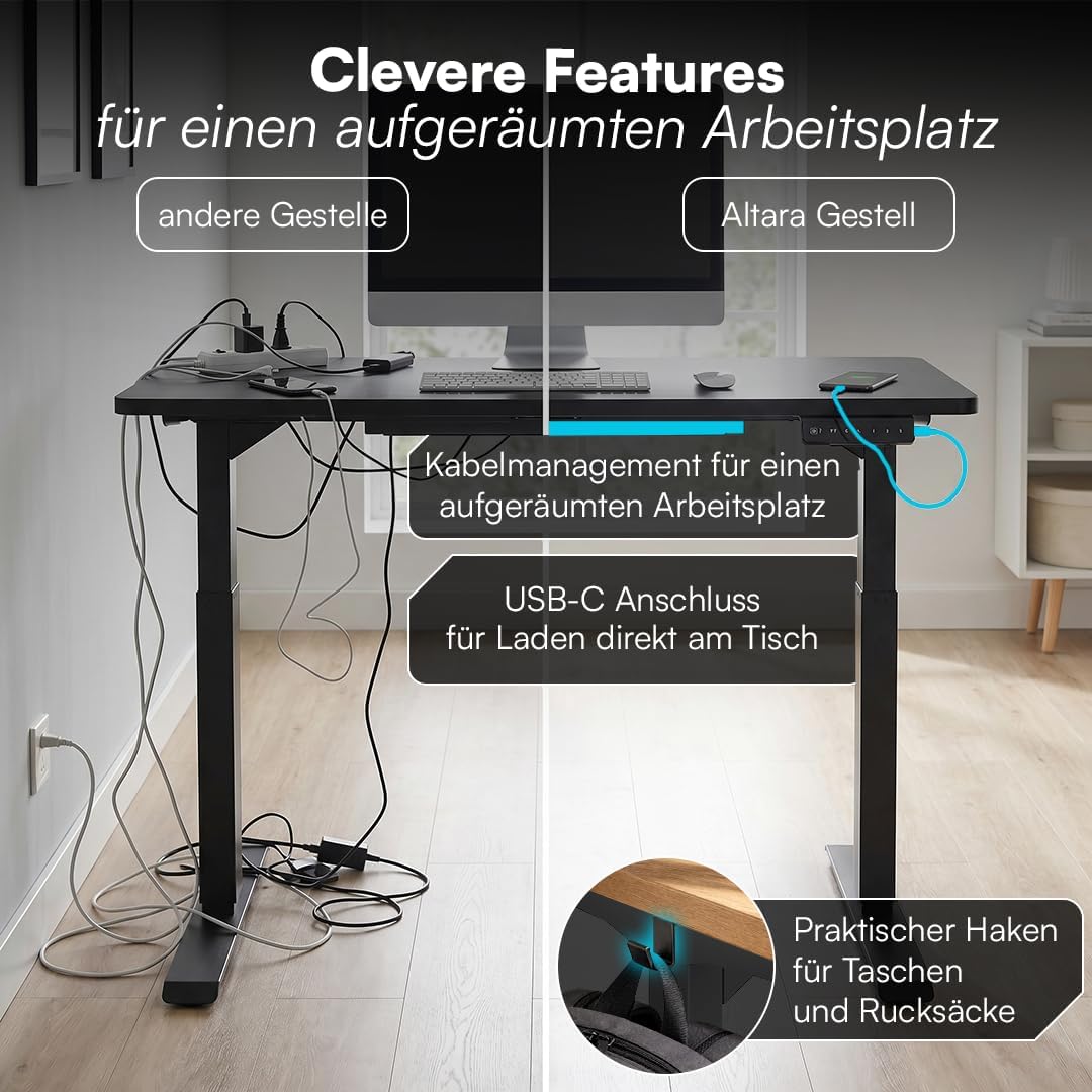 STEELSØN Altara höhenverstellbarer Schreibtisch Gestell elektrisch schwarz – extrem stabile Tischbei