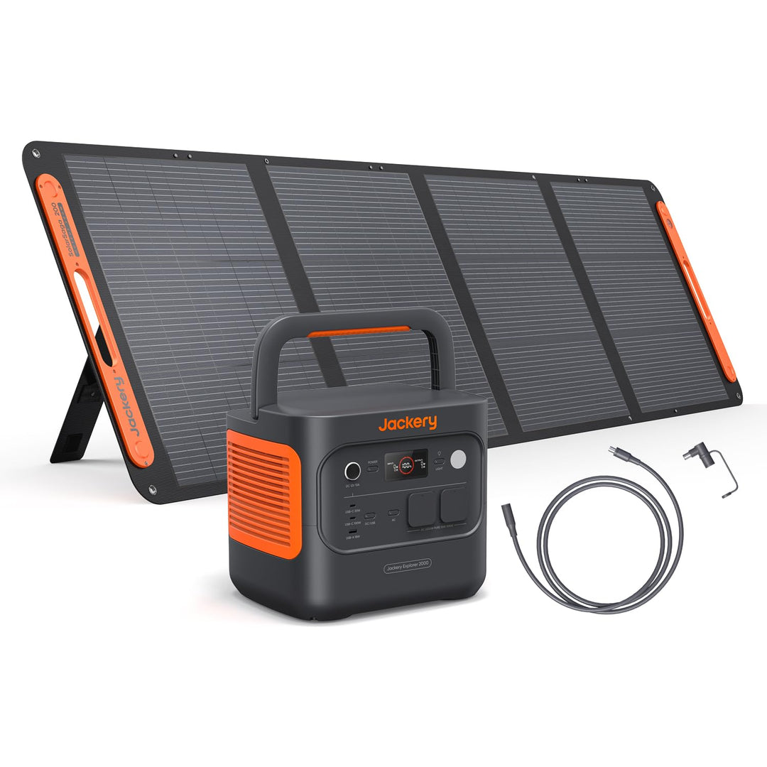 Jackery E2000 v2 Tragbare Powerstation mit 200W Solarpanel mit 5M Solarpanel Verlängerungskabel, 204