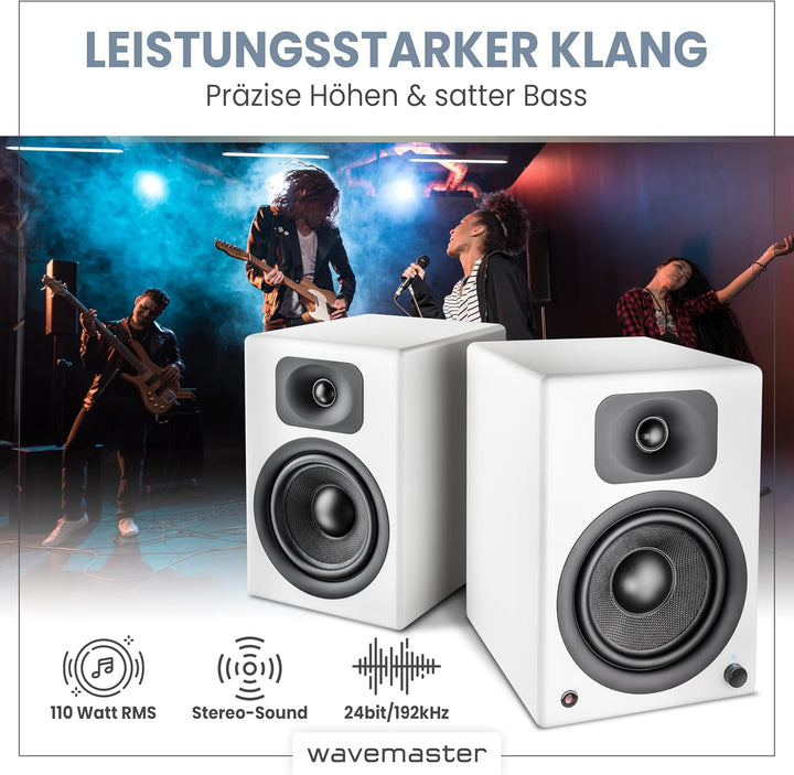 wavemaster TWO PRO white – Regallautsprecher-System (110 Watt) mit Bluetooth-Streaming, digitalen An