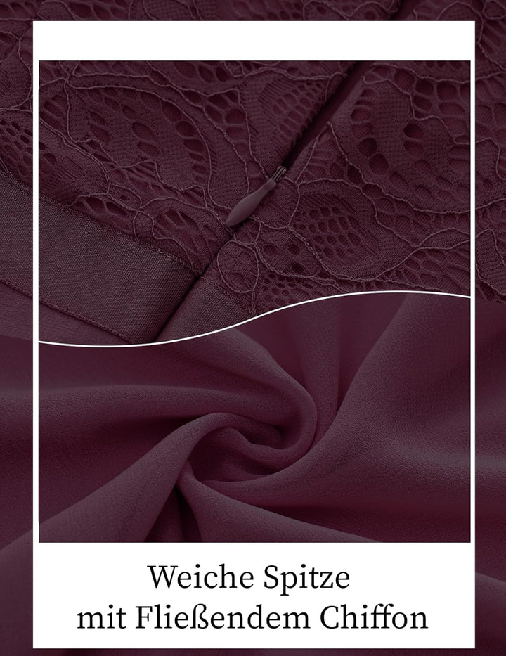 DRESSTELLS Abendkleid Damen Festlich Spitzenkleid für Hochzeit Chiffon Cape Ärmel Ballkleid Elegant
