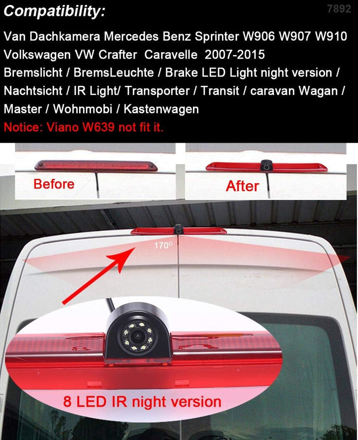 【Rückfahrkamera Kit】 7 Zoll TFT LCD Auto Monitor + Bremsleuchte Rückfahrkamera Transportster Ersatz