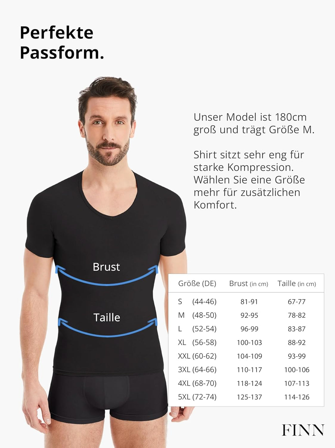 FINN figurformendes Kompressions-Unterhemd Herren - Shapewear Kurzarm Shirt mit Bauch-Weg Effekt - B