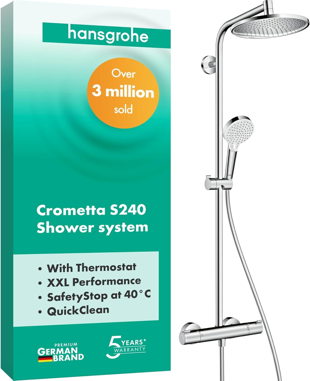 hansgrohe Crometta S Duschsäule 240 1-strahlig, chrom, 27267000 Kopfbrause: 1 Strahlart mit