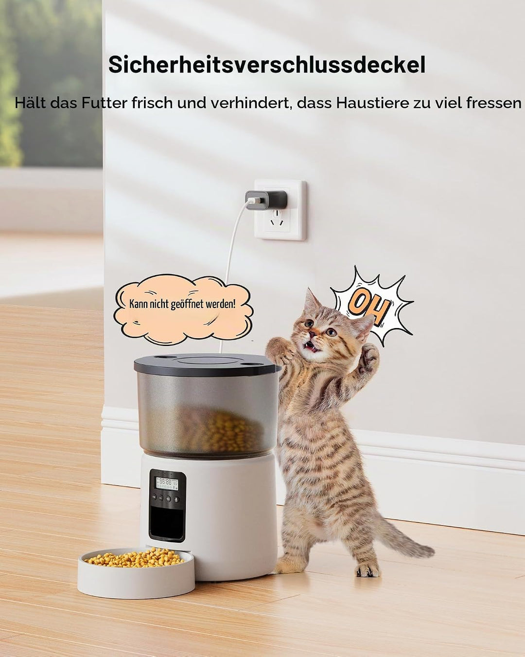 BEMOONY Futterautomat Katze, Katzenfutter Automat mit Programmierbarem Timer, 1-6 Mahlzeiten pro Tag