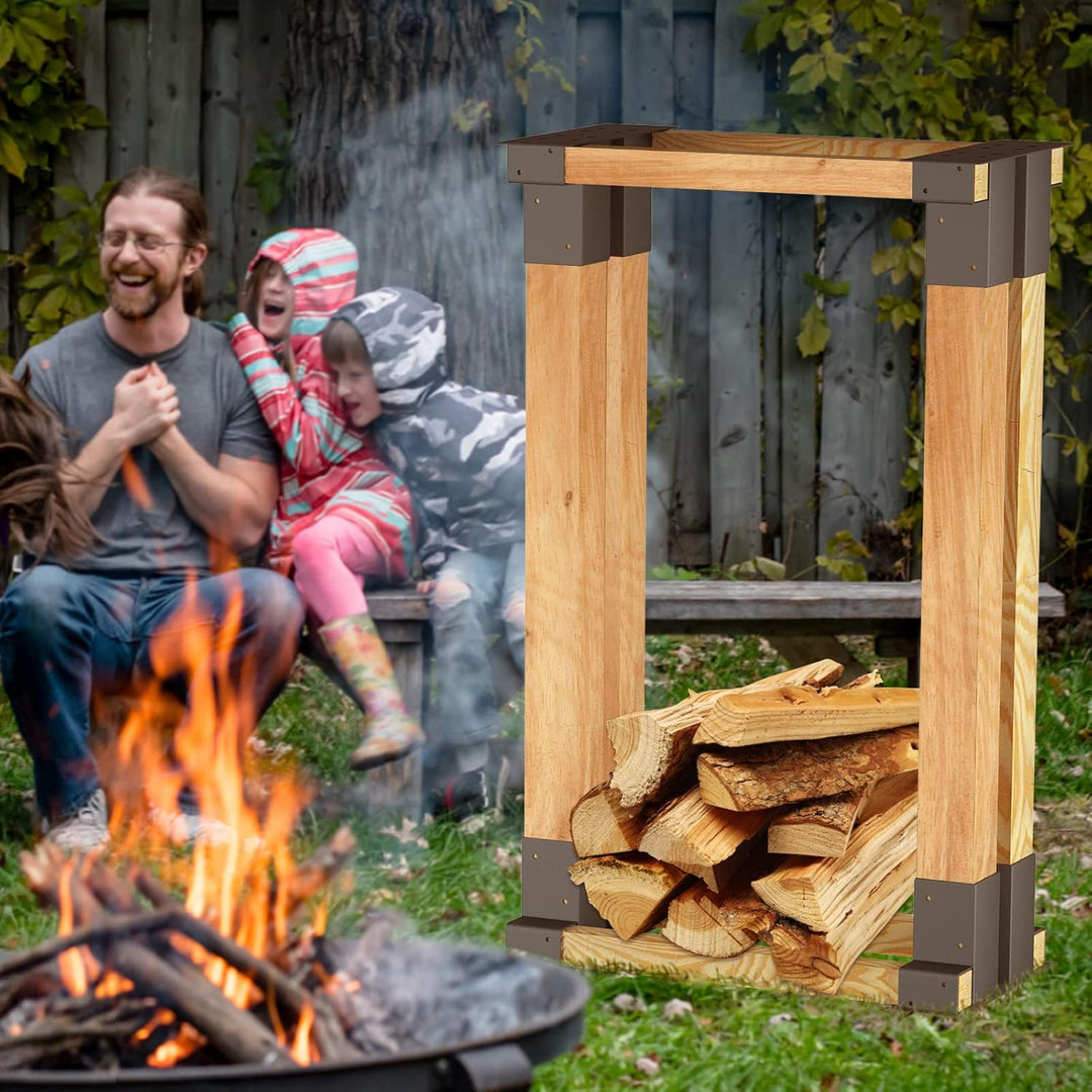 4 Stück Stapelhilfe für Brennholz Stahl Holzstapelhilfe Schwarz Holzlager Holzstapelhalter Verstellb
