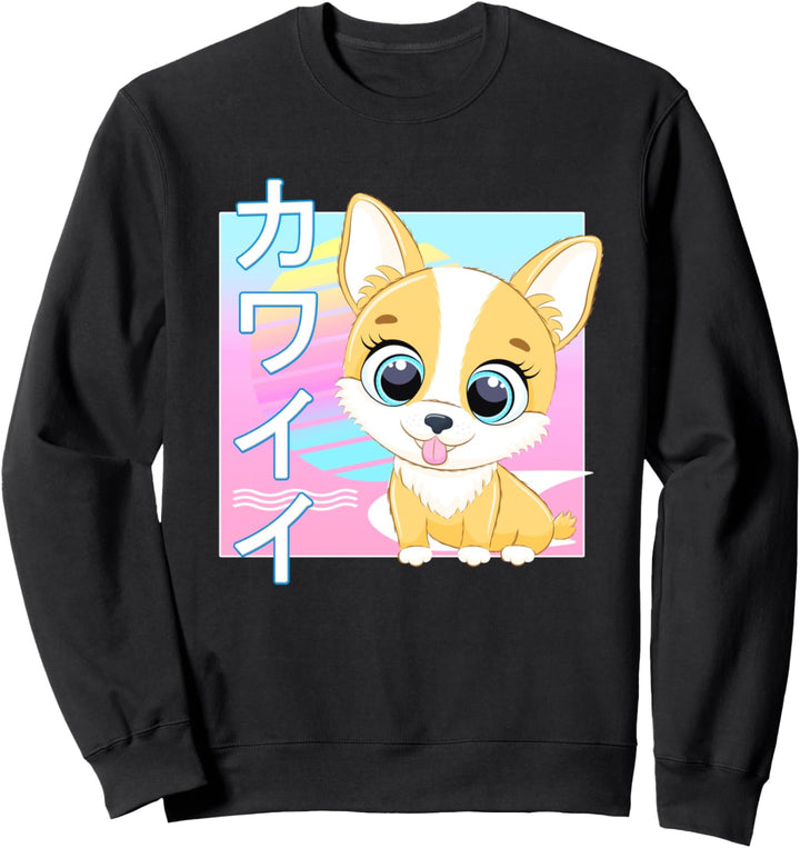 Kawaii Corgi Hund 90er 80er Jahre Japanischer Stil Design Sweatshirt