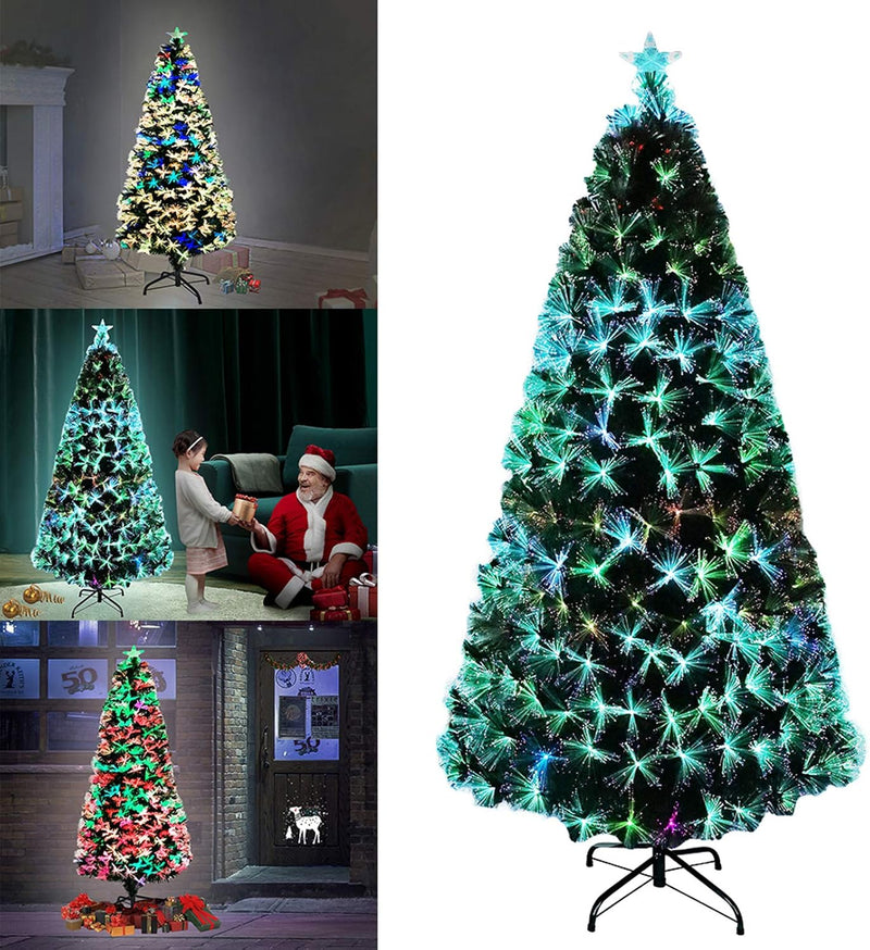 AufuN Weihnachtsbaum Künstlicher LED Glasfaser 150 cm Weihnachtsdeko Christbaum mit 160 Spitzen und