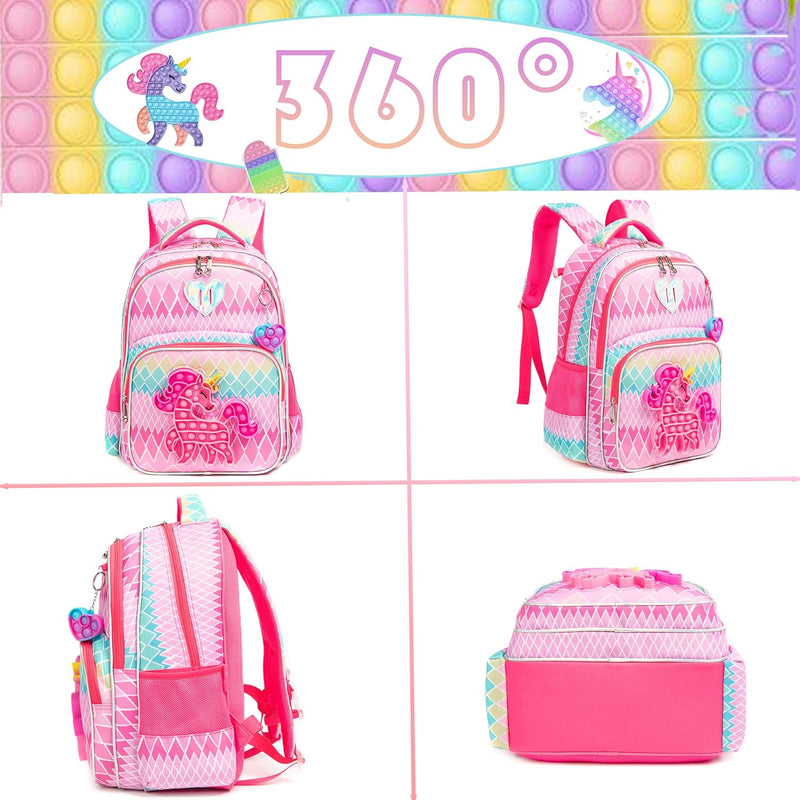 HTgroce Schulranzen Mädchen Set 3 Teilig Pop Push It Schultasche Mädchen 1. klasse einhorn rucksack