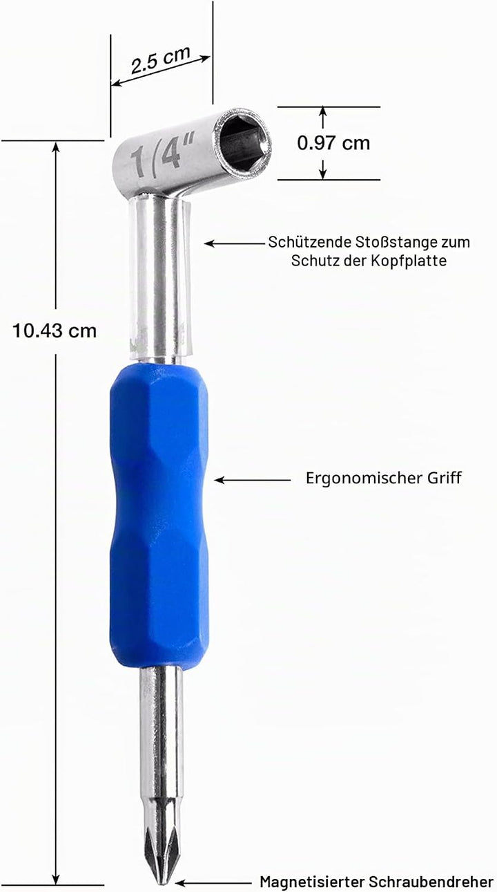 MusicNomad MN231 Premium Truss Rod Wrench - 1/4” for Taylor Guitars, Plus Magnetized Screwdriver Rut